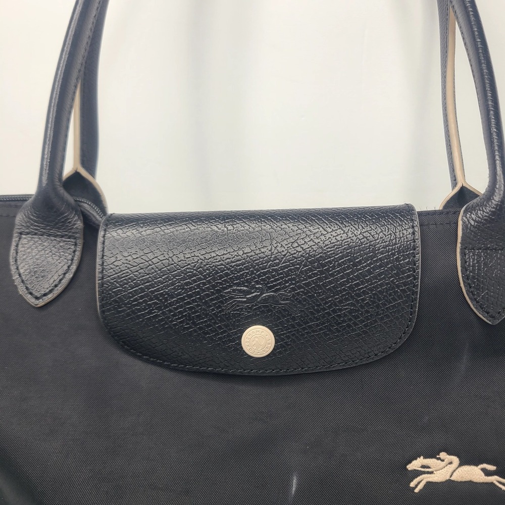 LONGCHAMP LE PLIAGE Tote Travel Shoulder Bag Nylon Embroided Handbag Black Large - Picture 3 of 11